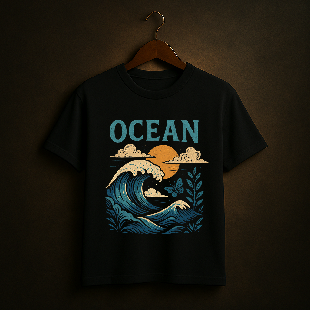 Ocean Vibes – Vintage Sunset Wave Graphic T-Shirt
