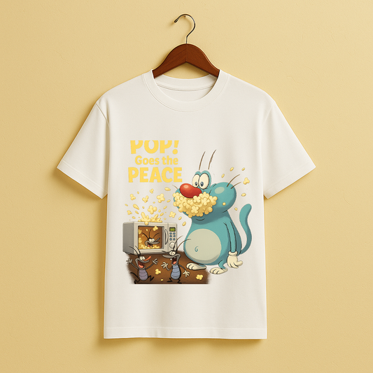 POP! Goes the Peace – Oggy Popcorn Chaos Graphic T-Shirt