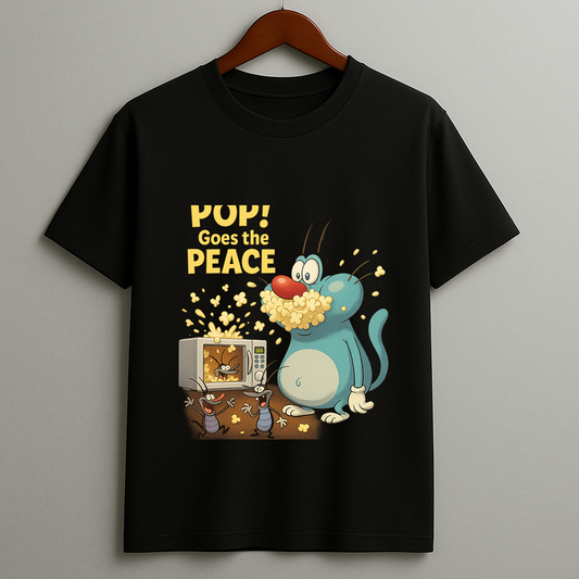 POP! Goes the Peace – Oggy Popcorn Chaos Graphic T-Shirt